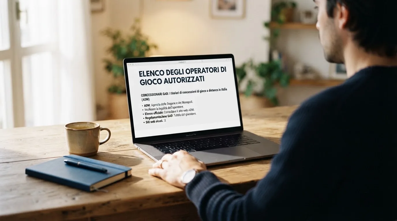 Persona davanti a un portatile che legge una pagina informativa sul gioco online in Italia — casino com app android