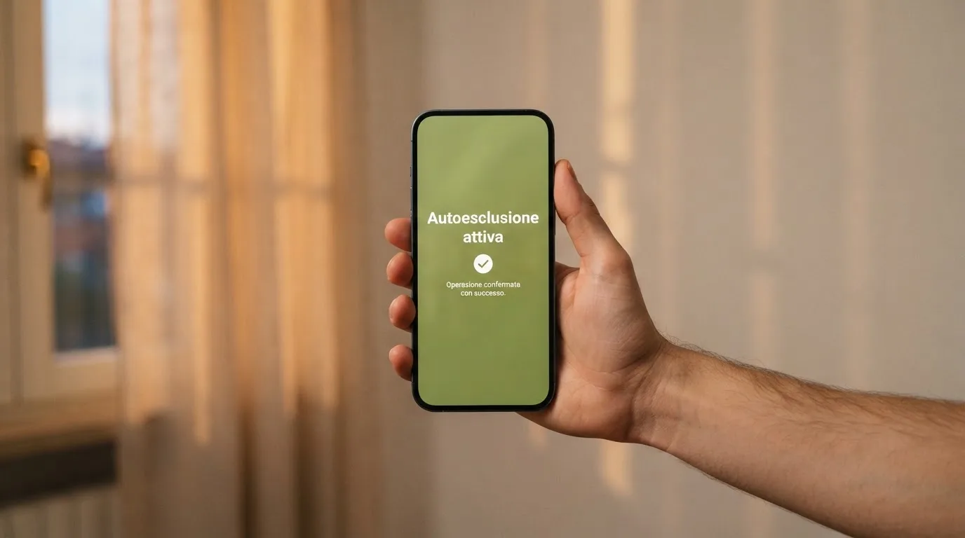 Mano che tiene uno smartphone accanto a una finestra, luce serale tranquilla — casino no adm