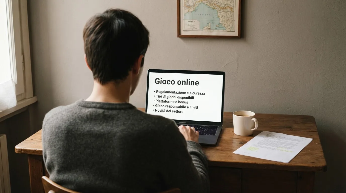 Persona davanti a un portatile che legge una pagina informativa sul gioco online in Italia — casino non aams affidabili