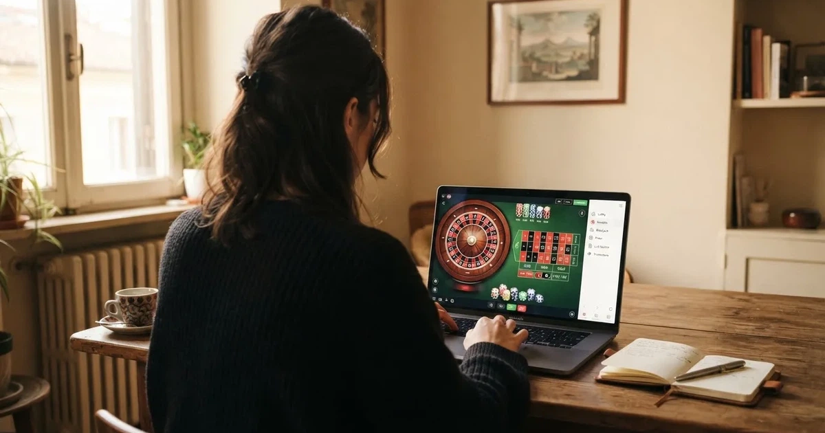 Persona davanti a un portatile che legge una pagina informativa sul gioco online in Italia — casino online con algoritmo unbiased
