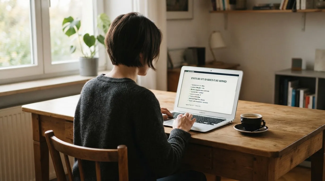 Persona davanti a un portatile che legge una pagina informativa sul gioco online in Italia — casino online italiani autorizzati aams